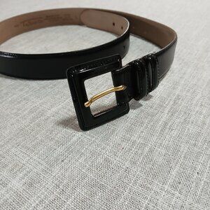 Vintage Talbots Black Patten Leather Wrapped Buckle Leather Belt Size Large